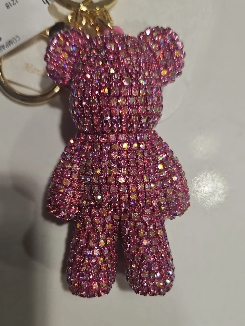 Natasha Pink Rhinestone Bear Keyring with Braided Loop NWT